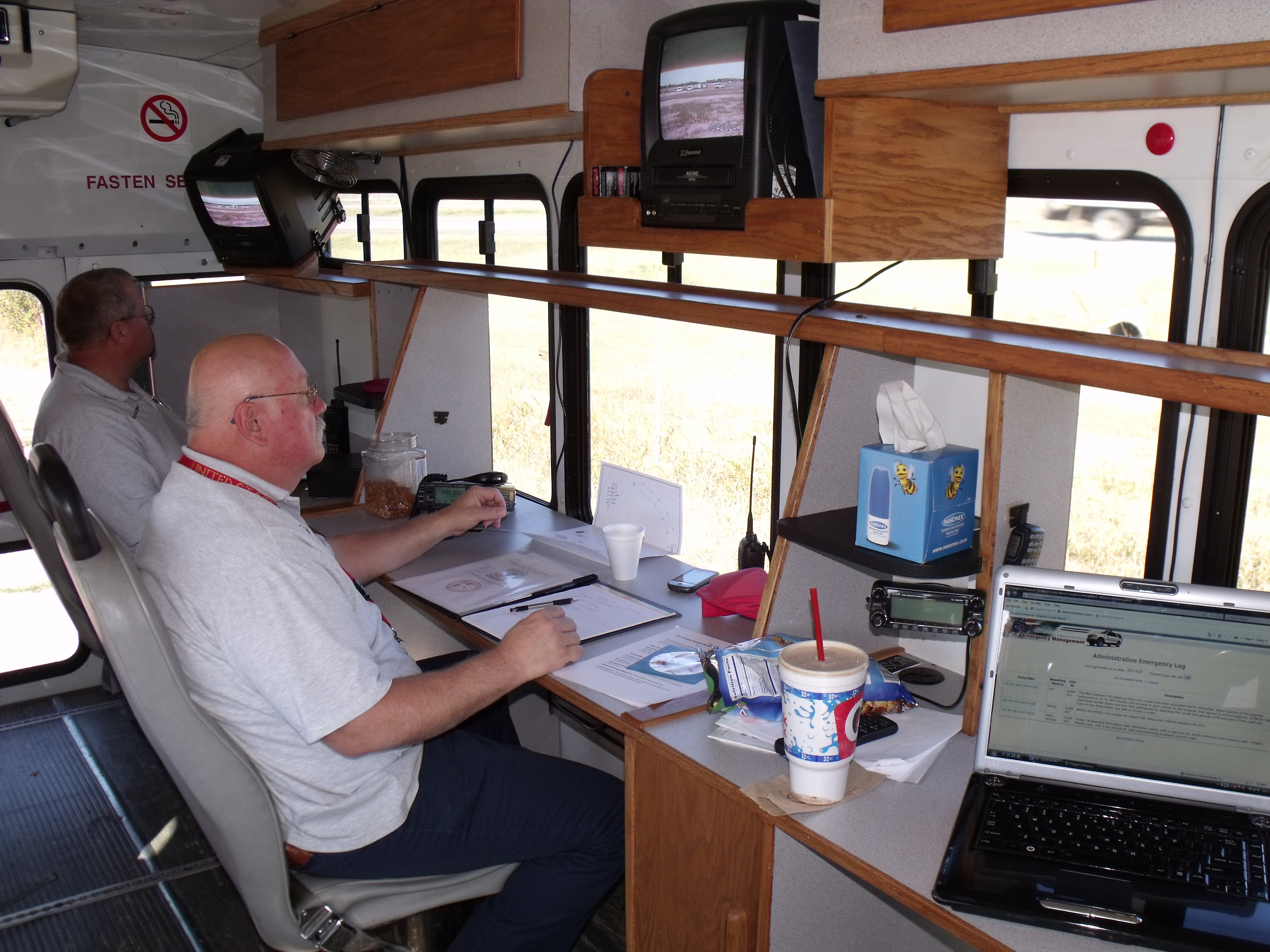 Radio operators working out of the RACES Communications Van during training
