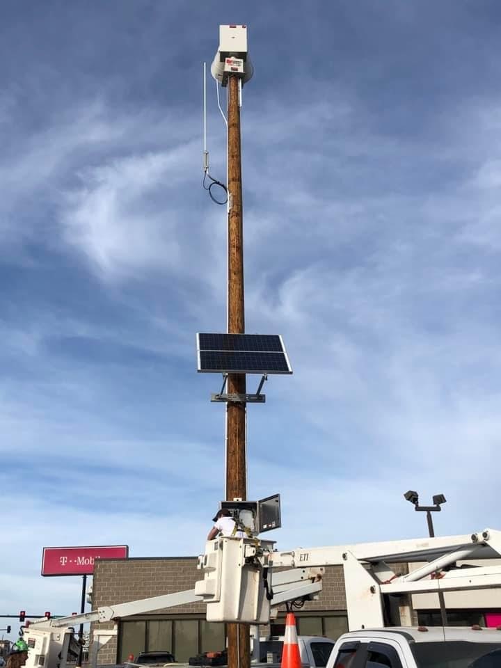 This image shows one of the county's new solar-powered sirens