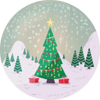 Image of a Christmas tree in a snow globe