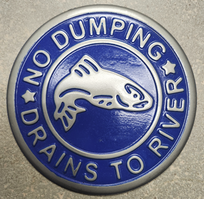 No dumping drains to river pin with fish