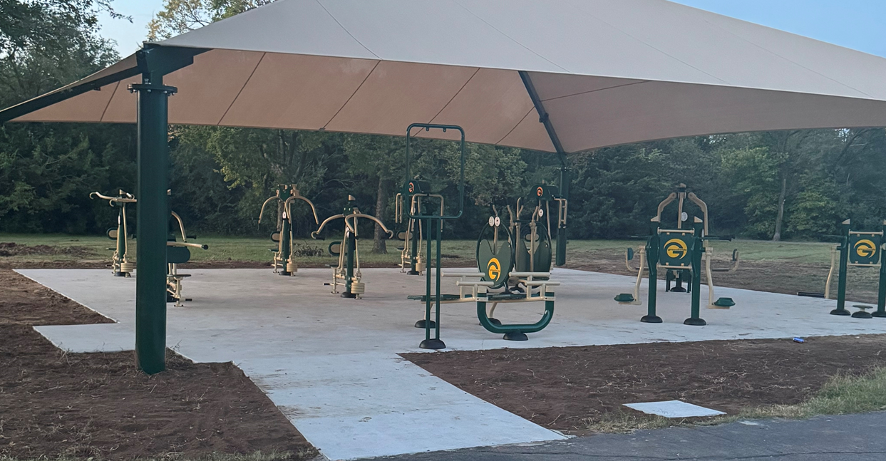 The completed version of the Sedgwick County Park outdoor fitness area.