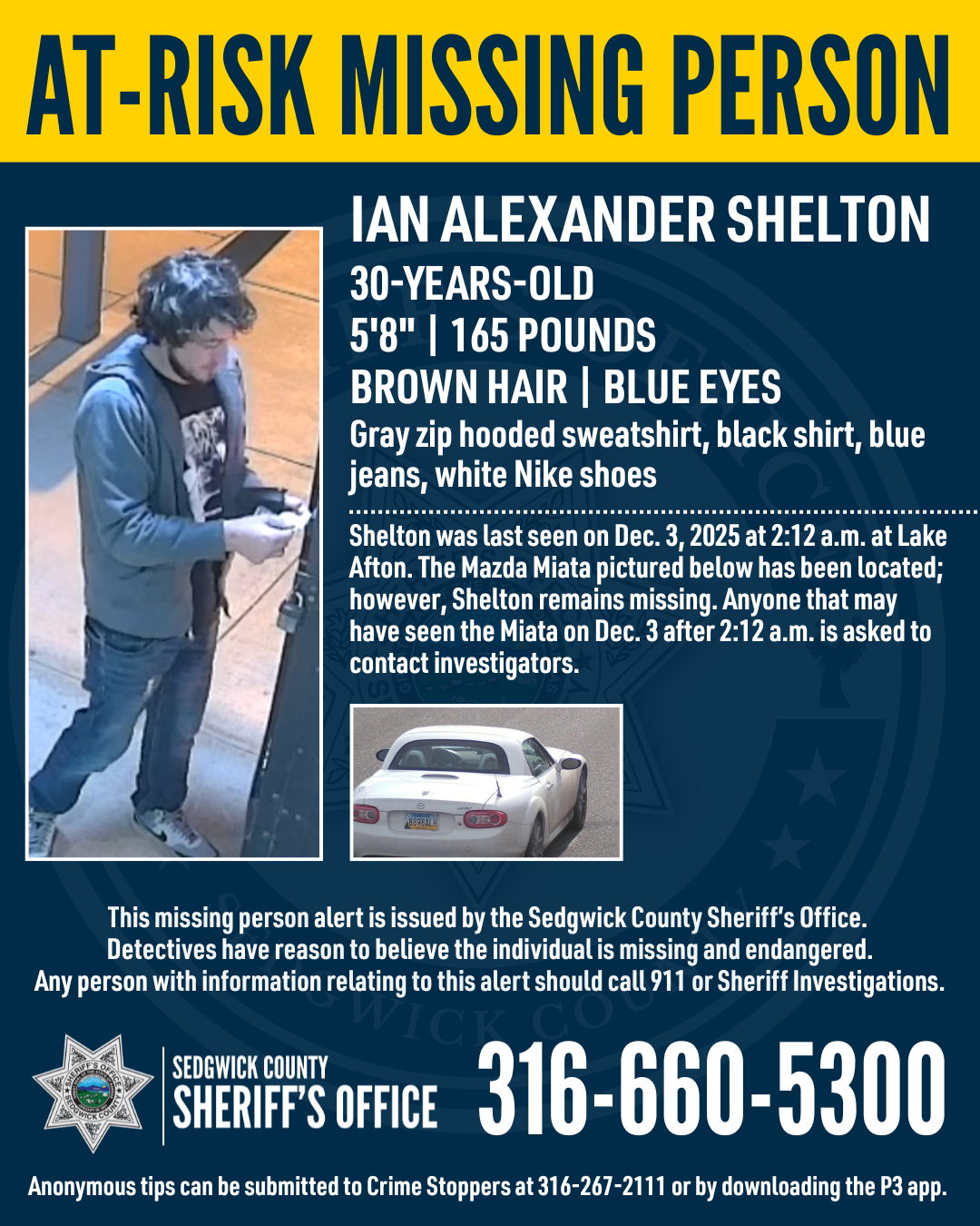 At-risk missing person poster for Ian Alexander Shelton.