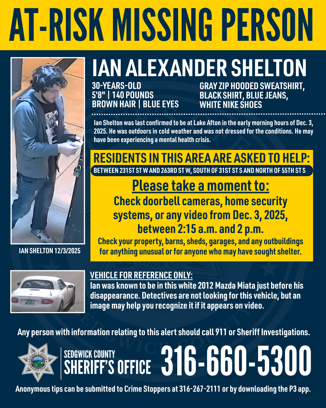 At-risk missing person poster for Ian Alexander Shelton.