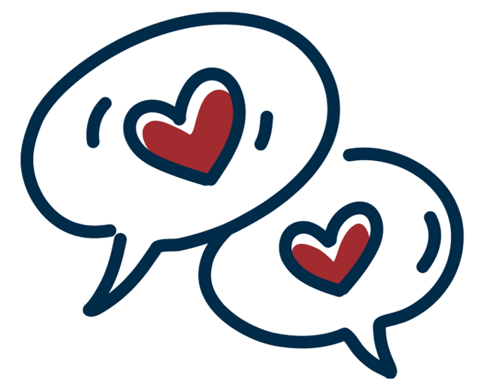 Two talk bubbles with hearts